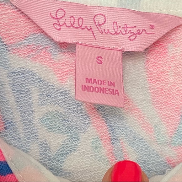 Lilly Pulitzer Skipper Popover Tunic Cosmic Coral Cracked Up Blue Small - Picture 4 of 6